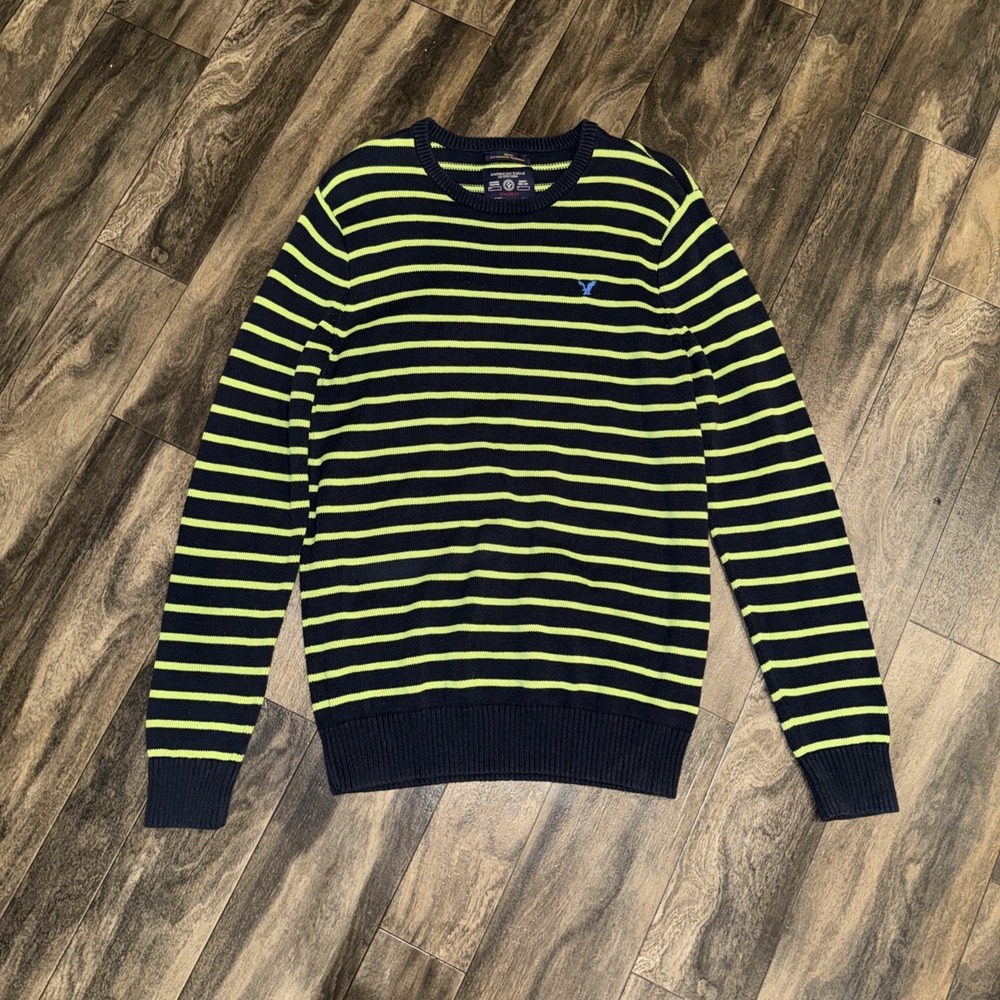 American Eagle Y2K Athletic Fit Striped Pullover Crewneck Sweater Men's Size LT